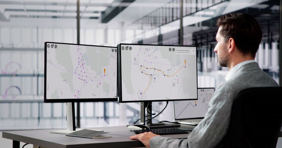 Stromnetz-Operator sitzt vor Bildschirmen